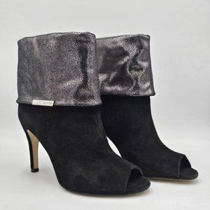 Clavin Klein Kaiya Open Toe Suede 3.5" Heeled Boot Women's Size 7 (Black/Silver)